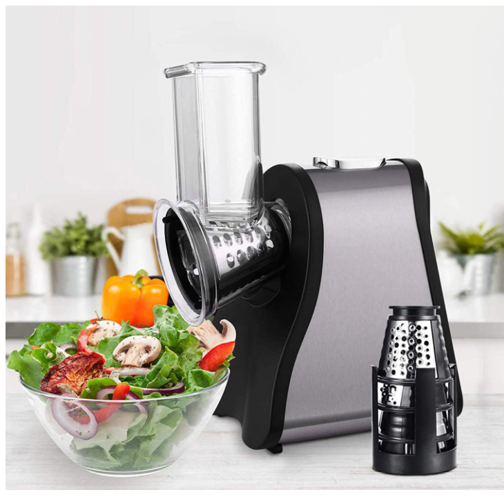 Professional Salad Maker Electric Slicer/Shredder with One-Touch Control and 4 Free Attachments for fruits